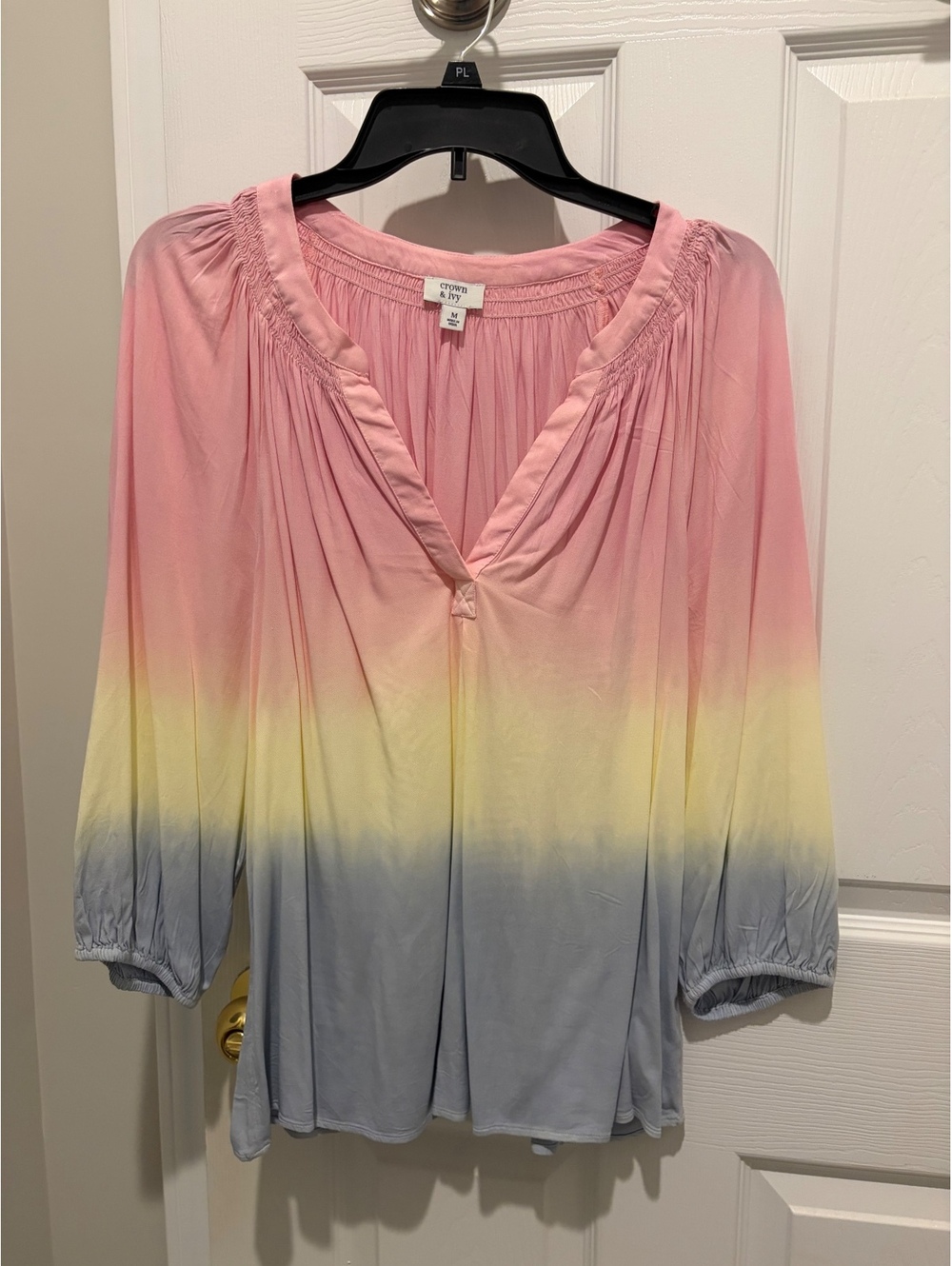 Crown & Ivy Pink ombre long sleeve blouse - M